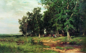 Iván Ivánovich Shishkin Painting - Cortar el césped en el robledal 1874 paisaje clásico Ivan Ivanovich